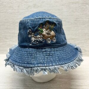 Vintage Hanna Barbera Collection Denim Bucket‎ Hat Embroidered Frayed Brim